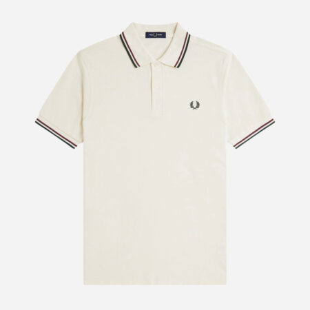 Fred Perry Twin Tipped Polo - Ecru/Oxblood/Grassroots Fred Perry Twin Tipped Polo - Ecru/Oxblood/Grassroots