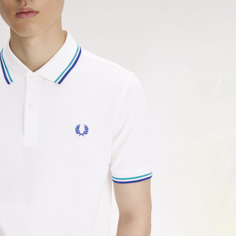 Fred Perry Twin Tipped Polo - Snow White/Deep Mint/Soho Eclipse Fred Perry Twin Tipped Polo - Snow White/Deep Mint/Soho Eclipse