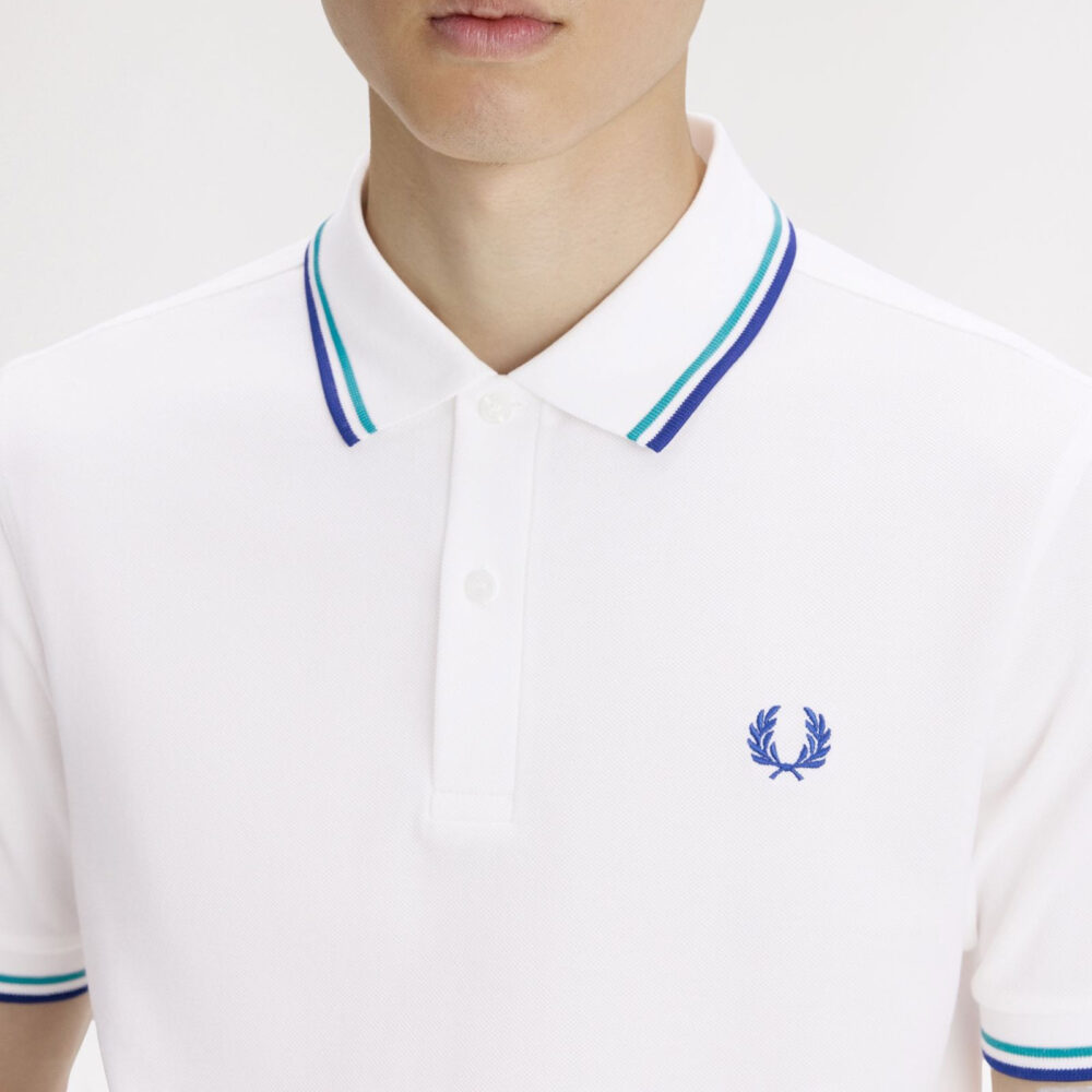 Fred Perry Twin Tipped Polo - Snow White/Deep Mint/Soho Eclipse Fred Perry Twin Tipped Polo - Snow White/Deep Mint/Soho Eclipse