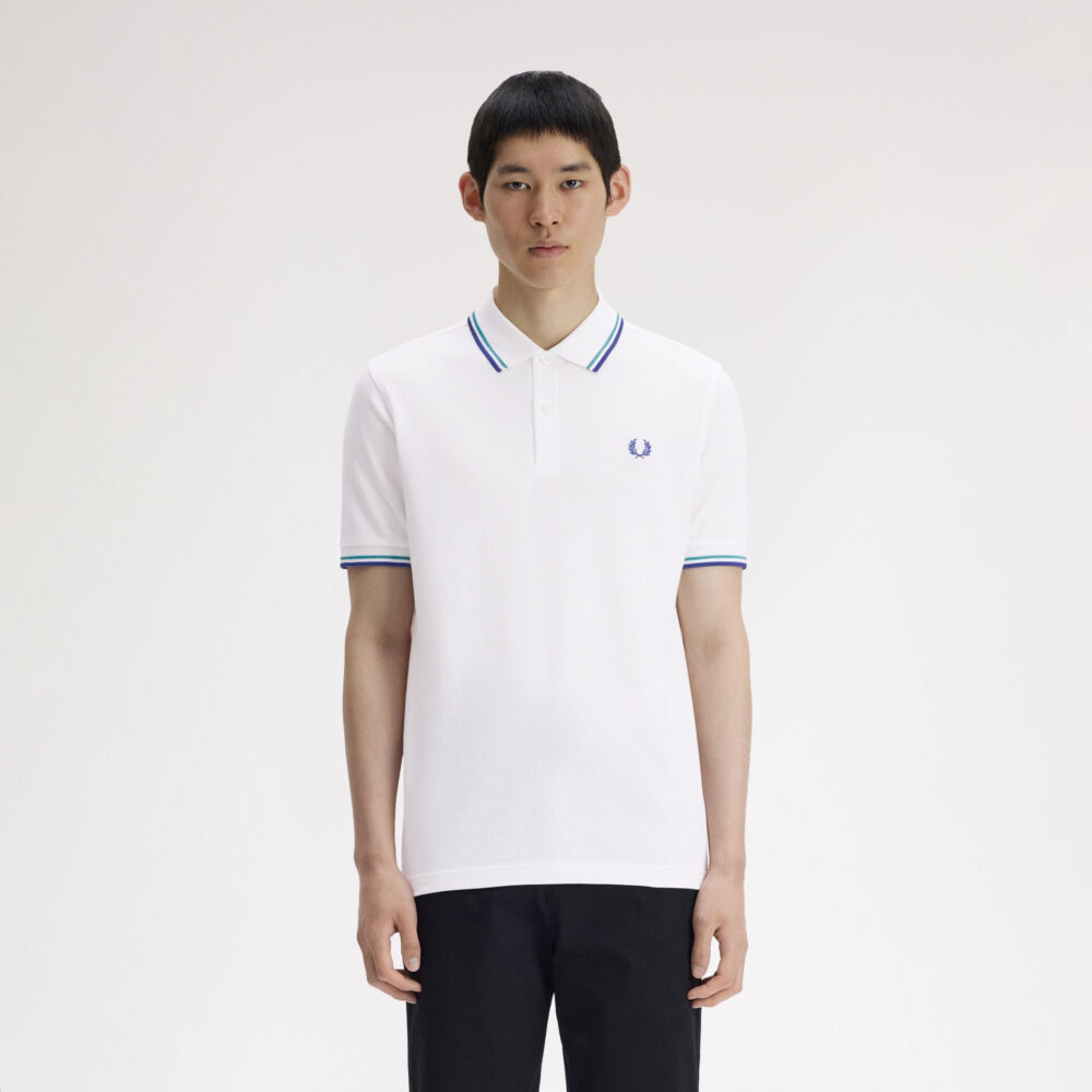Fred Perry Twin Tipped Polo - Snow White/Deep Mint/Soho Eclipse Fred Perry Twin Tipped Polo - Snow White/Deep Mint/Soho Eclipse