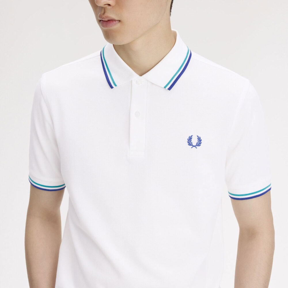 Fred Perry Twin Tipped Polo - Snow White/Deep Mint/Soho Eclipse