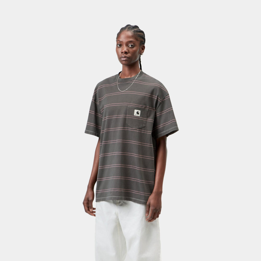 Carhartt WIP Women's Bert Pocket Tee - Bert Stripe/Graphite/Hortensia