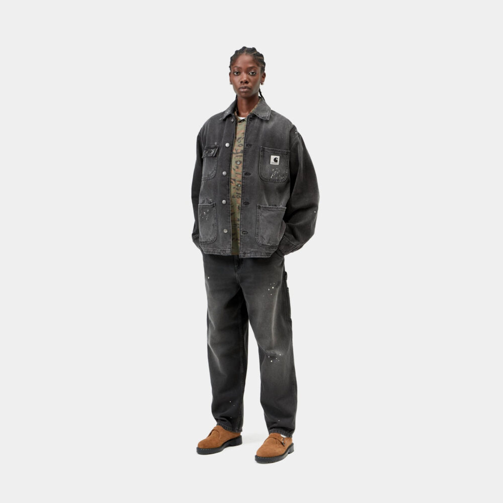 Carhartt WIP Women's OG Michigan Coat - Black Destroy Wash/Splatter