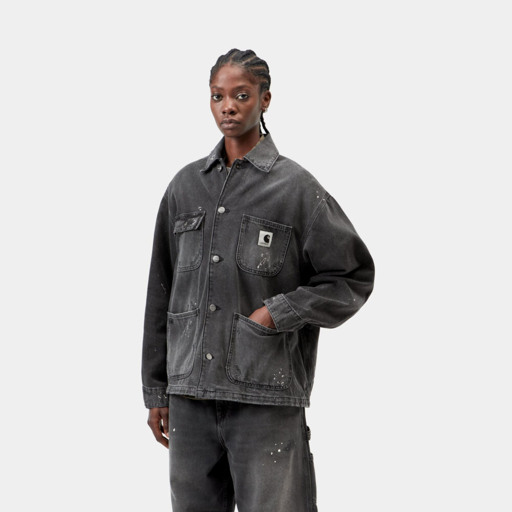 Carhartt WIP Women's OG Michigan Coat - Black Destroy Wash/Splatter Carhartt WIP Women's OG Michigan Coat - Black Destroy Wash/Splatter