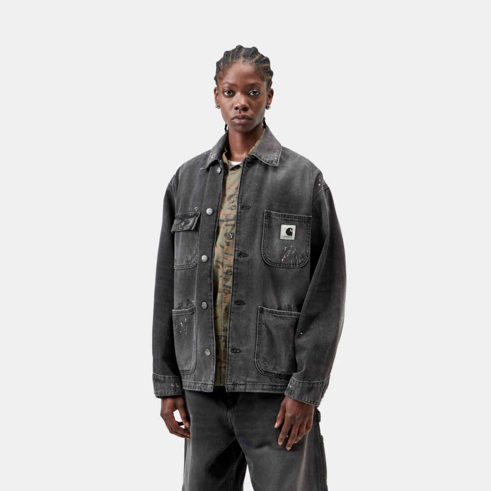 Carhartt WIP Women's OG Michigan Coat - Black Destroy Wash/Splatter Carhartt WIP Women's OG Michigan Coat - Black Destroy Wash/Splatter