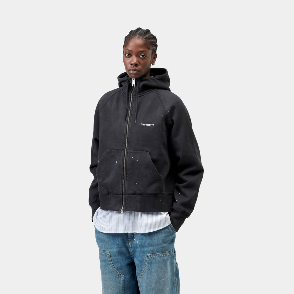 Carhartt WIP Women's Painter Zip Hoodie - Black Destroy Wash/Splatter Carhartt WIP Women's Painter Zip Hoodie - Black Destroy Wash/Splatter