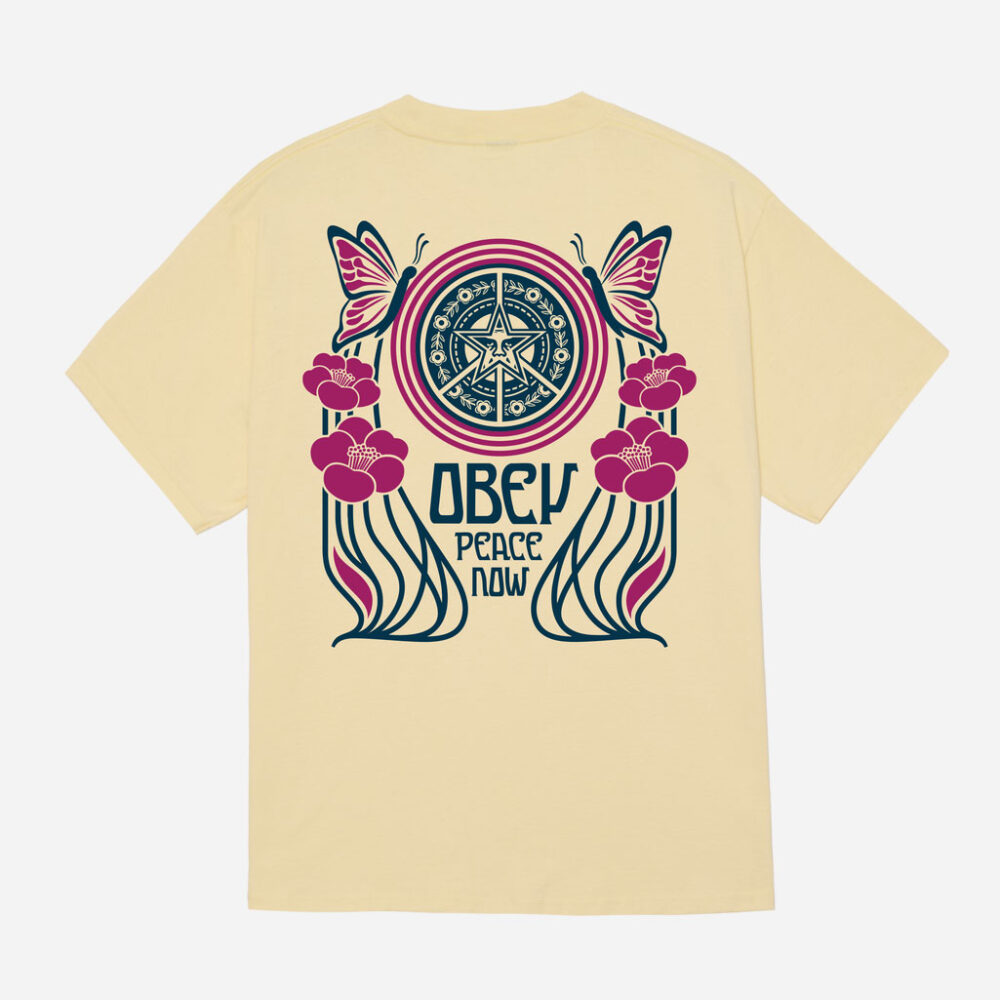 Obey Peace Now Butterflies Classic Tee - Pale Yellow