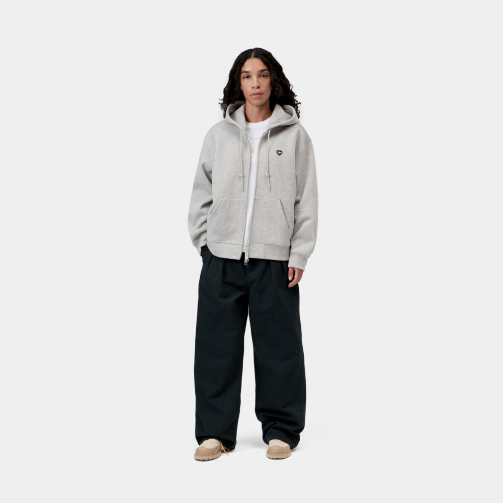 Carhartt WIP Women's Small Heart Patch Zip Hoodie - Grey Heather/Black