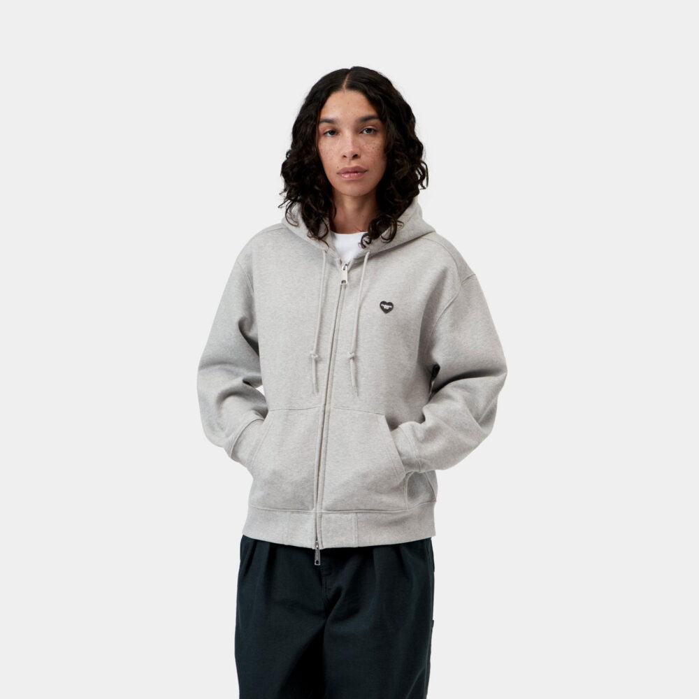 Carhartt WIP Women's Small Heart Patch Zip Hoodie - Grey Heather/Black Carhartt WIP Women's Small Heart Patch Zip Hoodie - Grey Heather/Black