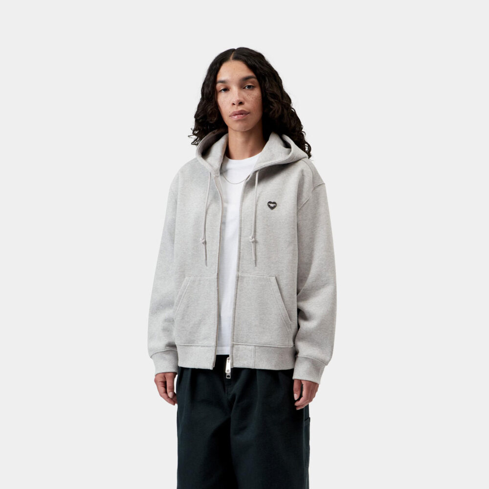 Carhartt WIP Women's Small Heart Patch Zip Hoodie - Grey Heather/Black Carhartt WIP Women's Small Heart Patch Zip Hoodie - Grey Heather/Black