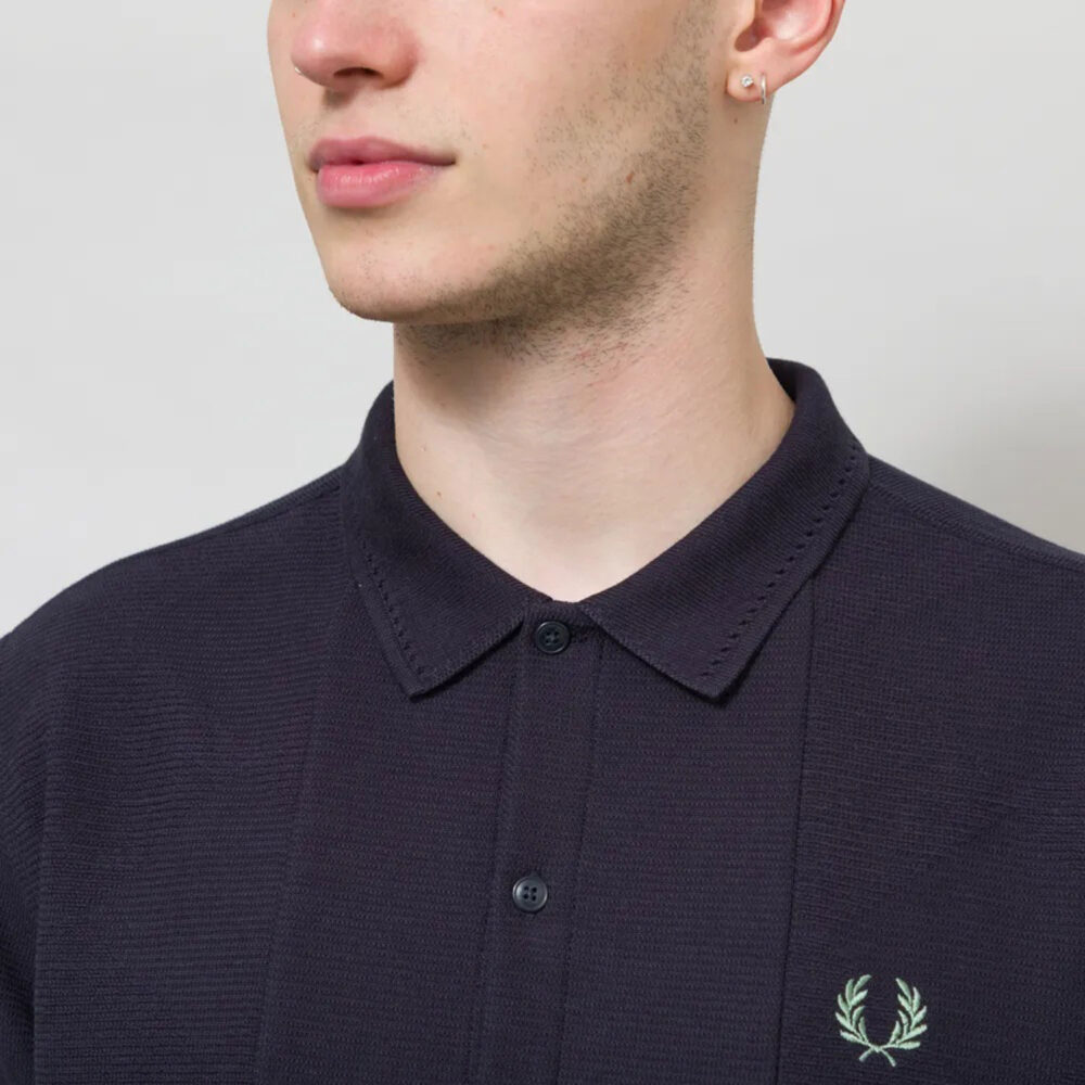 Fred Perry Button Through Jac Polo Shirt - Navy