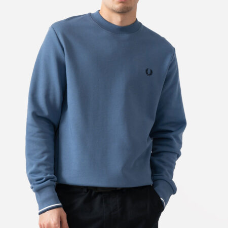 Fred Perry Crew Neck Sweatshirt - Ace Blue/Snow White/Tennis Blue Fred Perry Crew Neck Sweatshirt - Ace Blue/Snow White/Tennis Blue