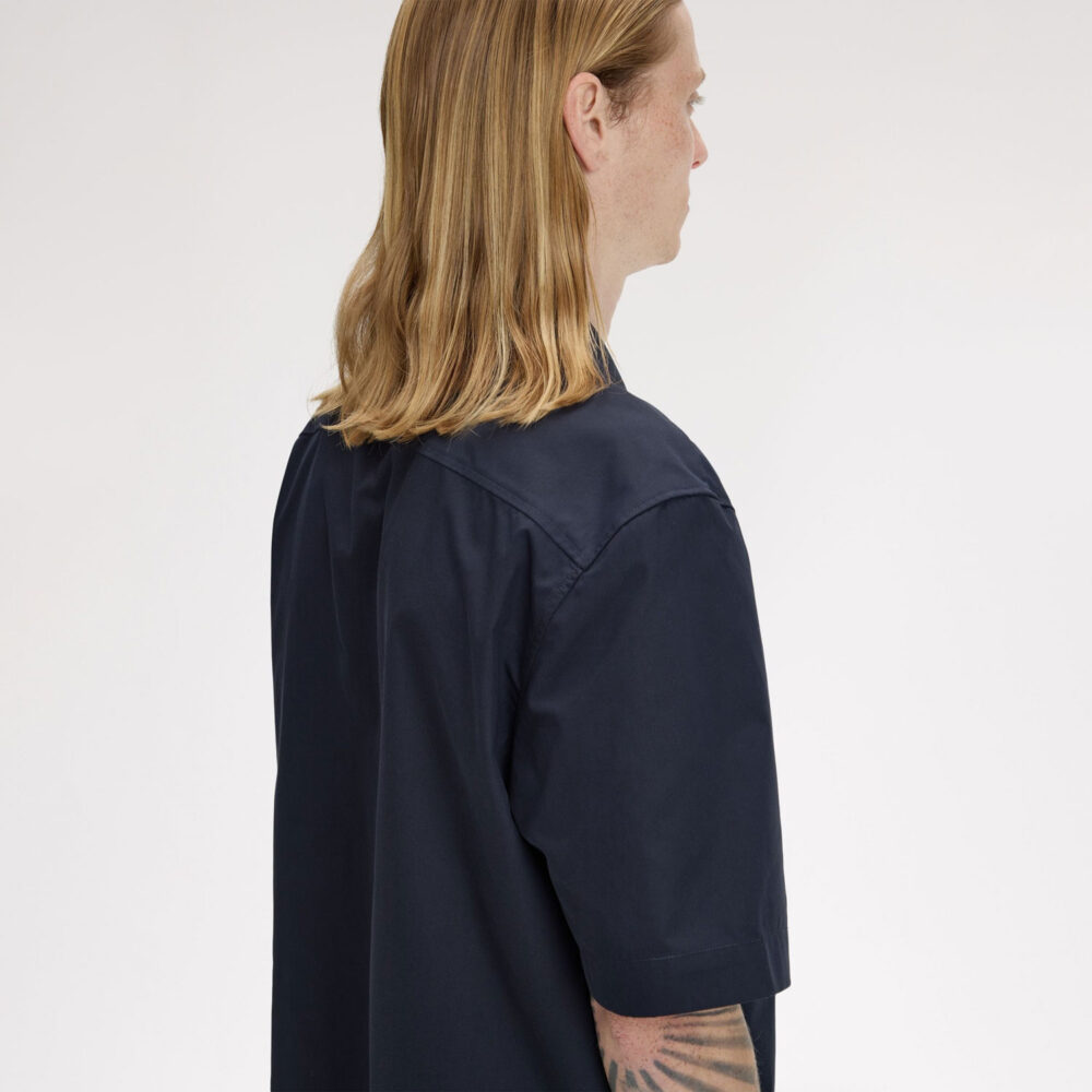 Fred Perry Placement Print Revere Shirt - Navy Fred Perry Placement Print Revere Shirt - Navy