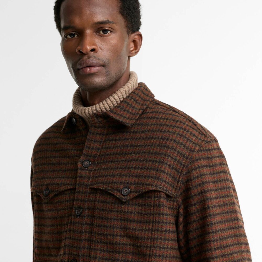 Barbour Hatfield OS Houndstooth Overshirt - Chesnut