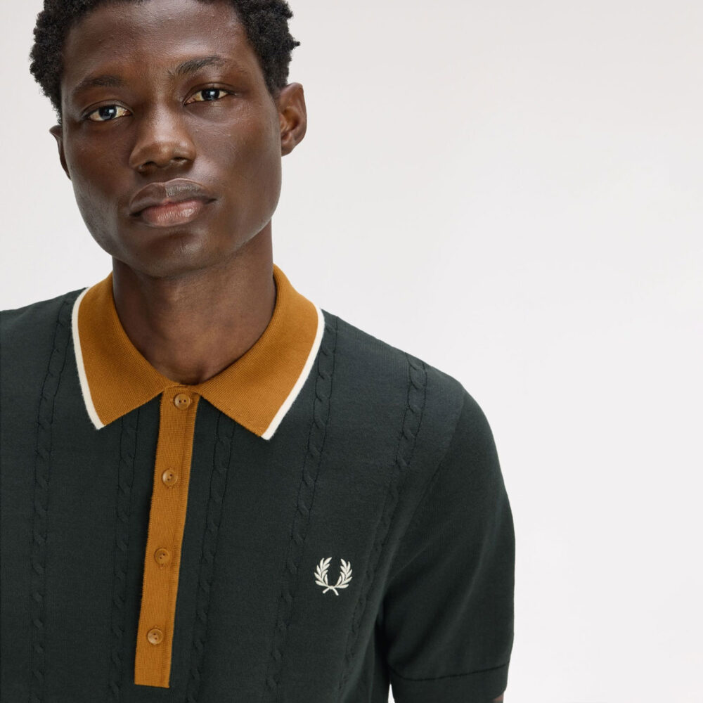 Fred Perry Cable Knit Polo - Night Green Fred Perry Cable Knit Polo - Night Green