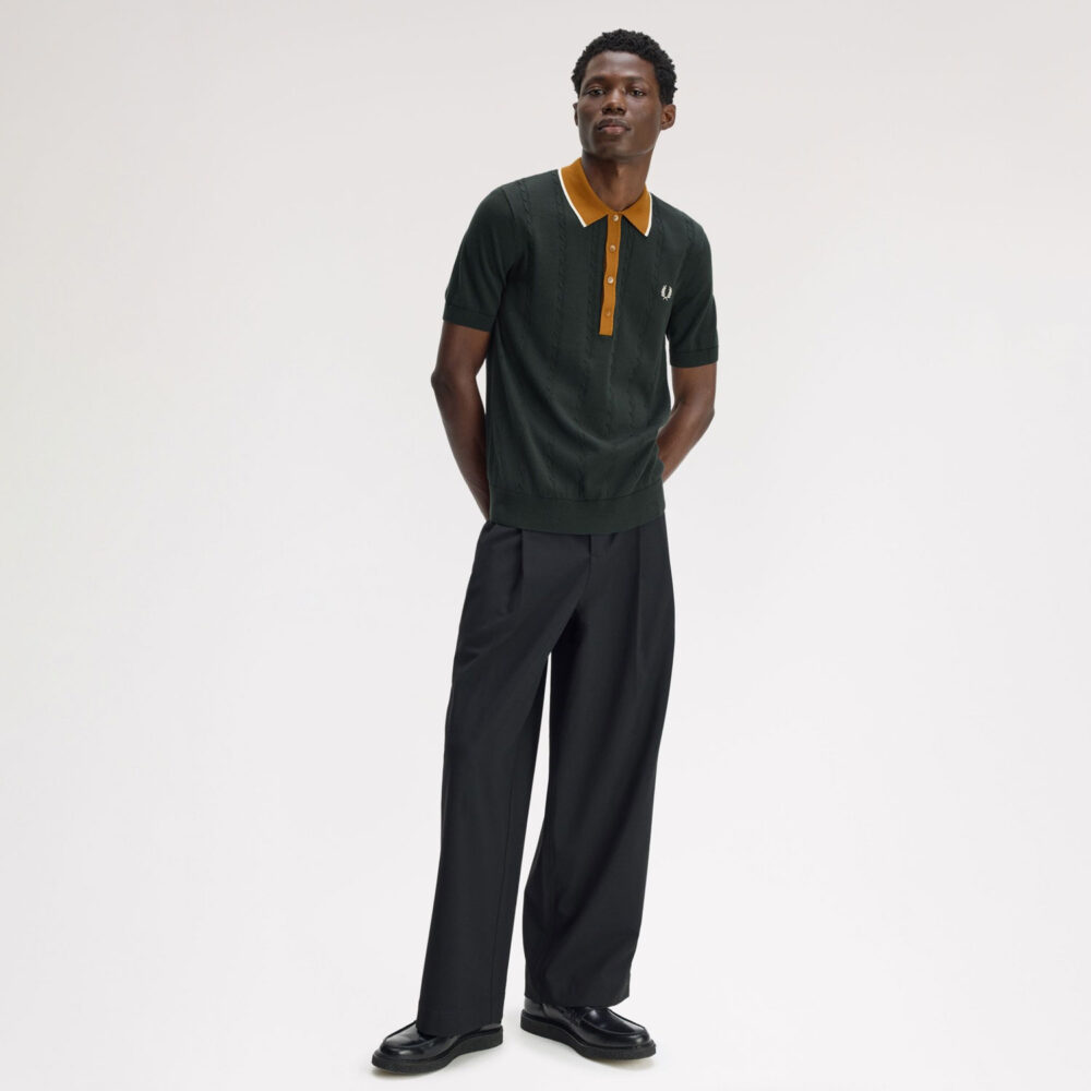Fred Perry Cable Knit Polo - Night Green Fred Perry Cable Knit Polo - Night Green