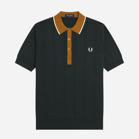 Fred Perry Cable Knit Polo - Night Green Fred Perry Cable Knit Polo - Night Green
