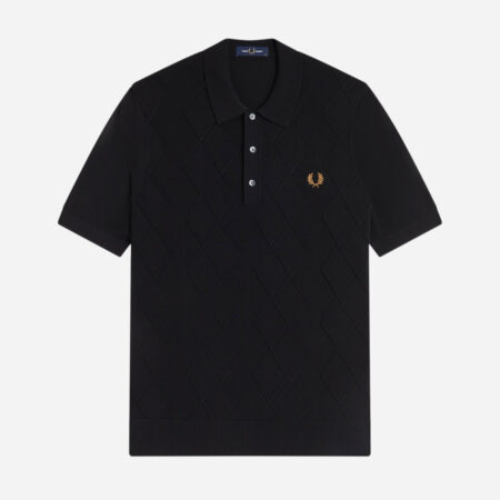 Fred Perry Cable Knitted Polo - Black Fred Perry Cable Knitted Polo - Black