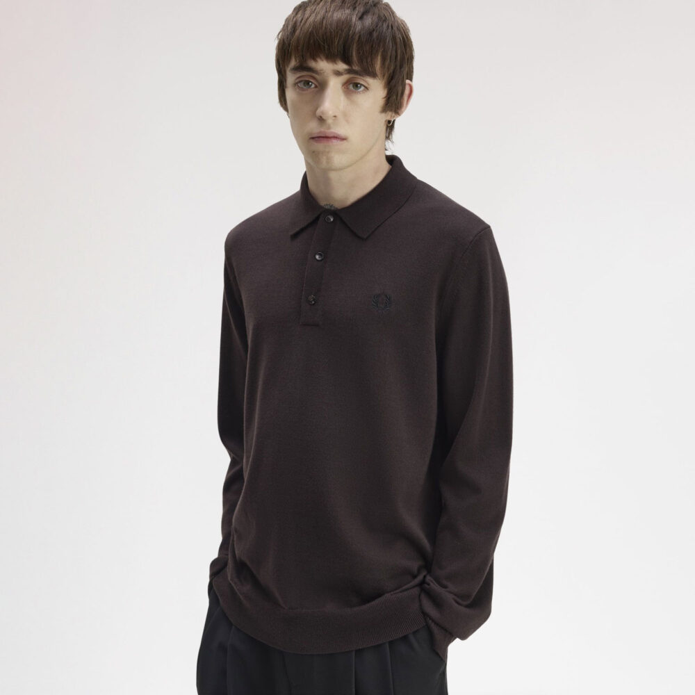 Fred Perry Classic Knitted Longsleeve Polo - Rich Brown