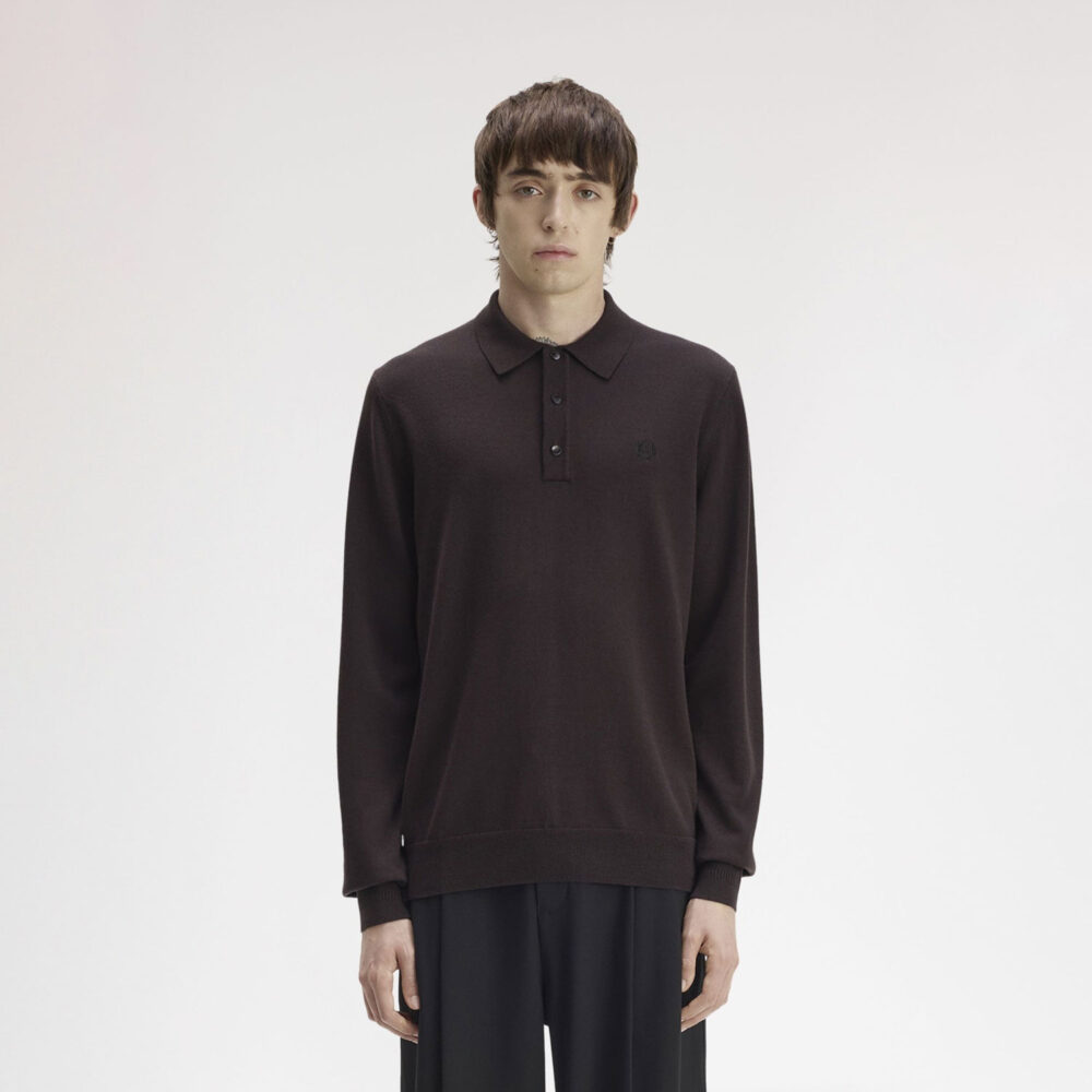 Fred Perry Classic Knitted Longsleeve Polo - Rich Brown