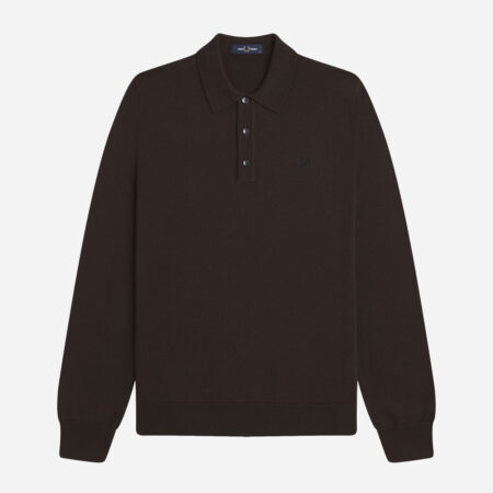 Fred Perry Classic Knitted Longsleeve Polo - Rich Brown Fred Perry Classic Knitted Longsleeve Polo - Rich Brown