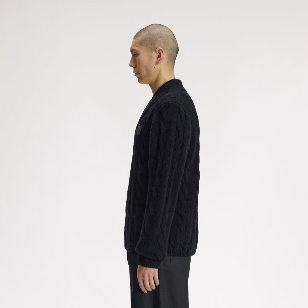 Fred Perry Leather Patch Cable Knit Jumper - Black Fred Perry Leather Patch Cable Knit Jumper - Black
