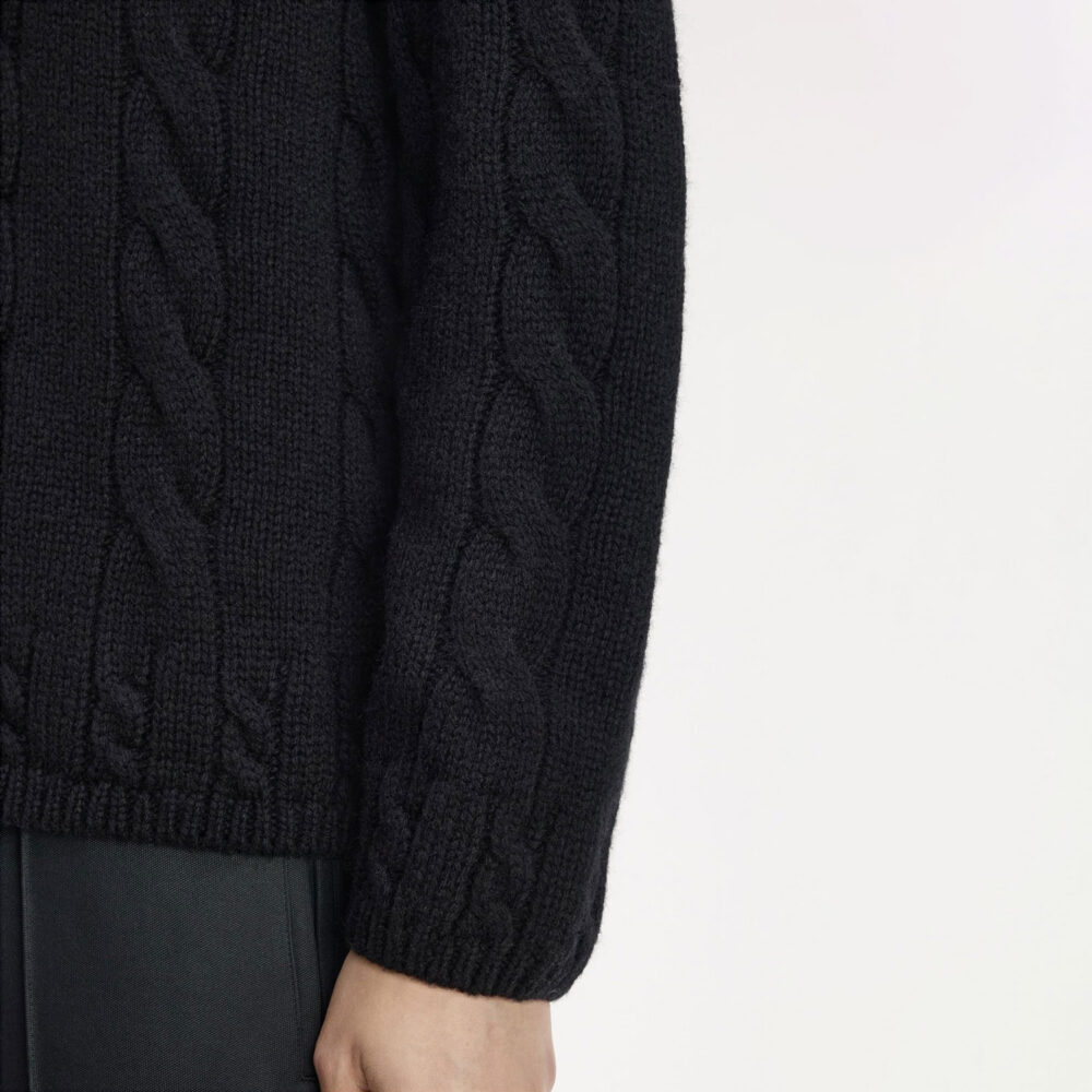 Fred Perry Leather Patch Cable Knit Jumper - Black Fred Perry Leather Patch Cable Knit Jumper - Black
