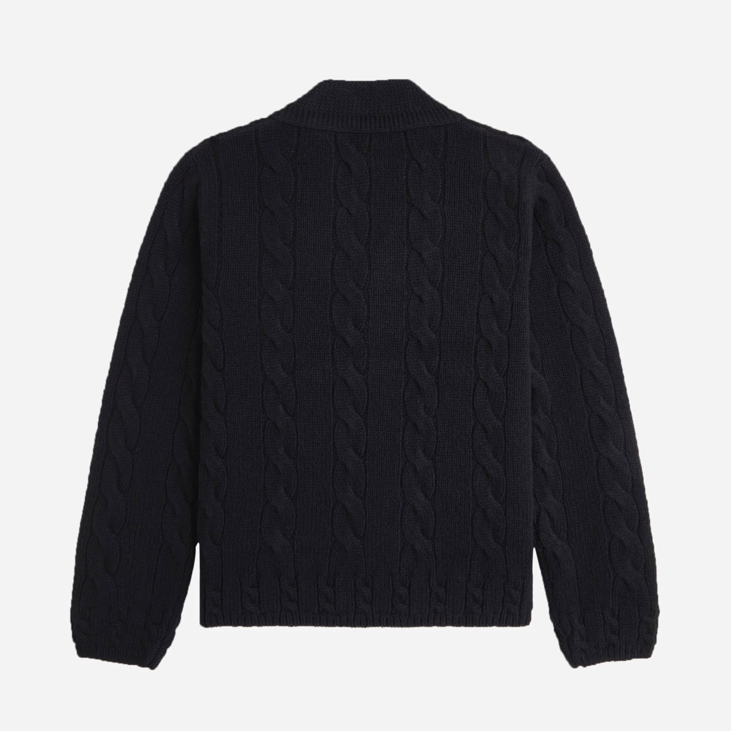 Fred Perry Leather Patch Cable Knit Jumper - Black