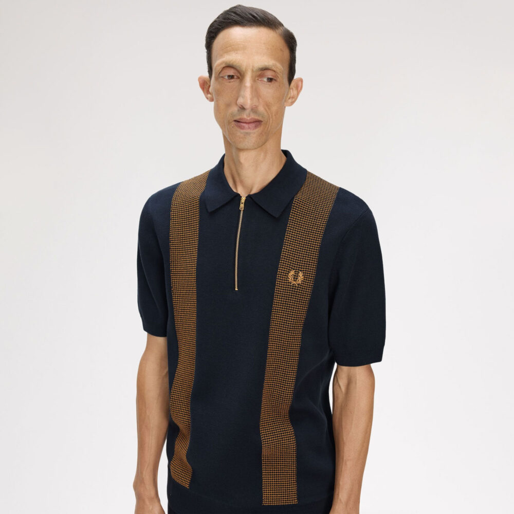 Fred Perry Panel Detail Knitted Polo - Navy Fred Perry Panel Detail Knitted Polo - Navy