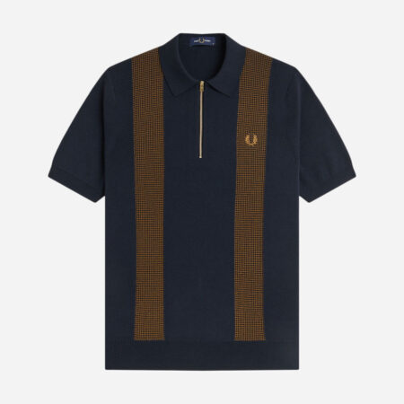 Fred Perry Panel Detail Knitted Polo - Navy Fred Perry Panel Detail Knitted Polo - Navy