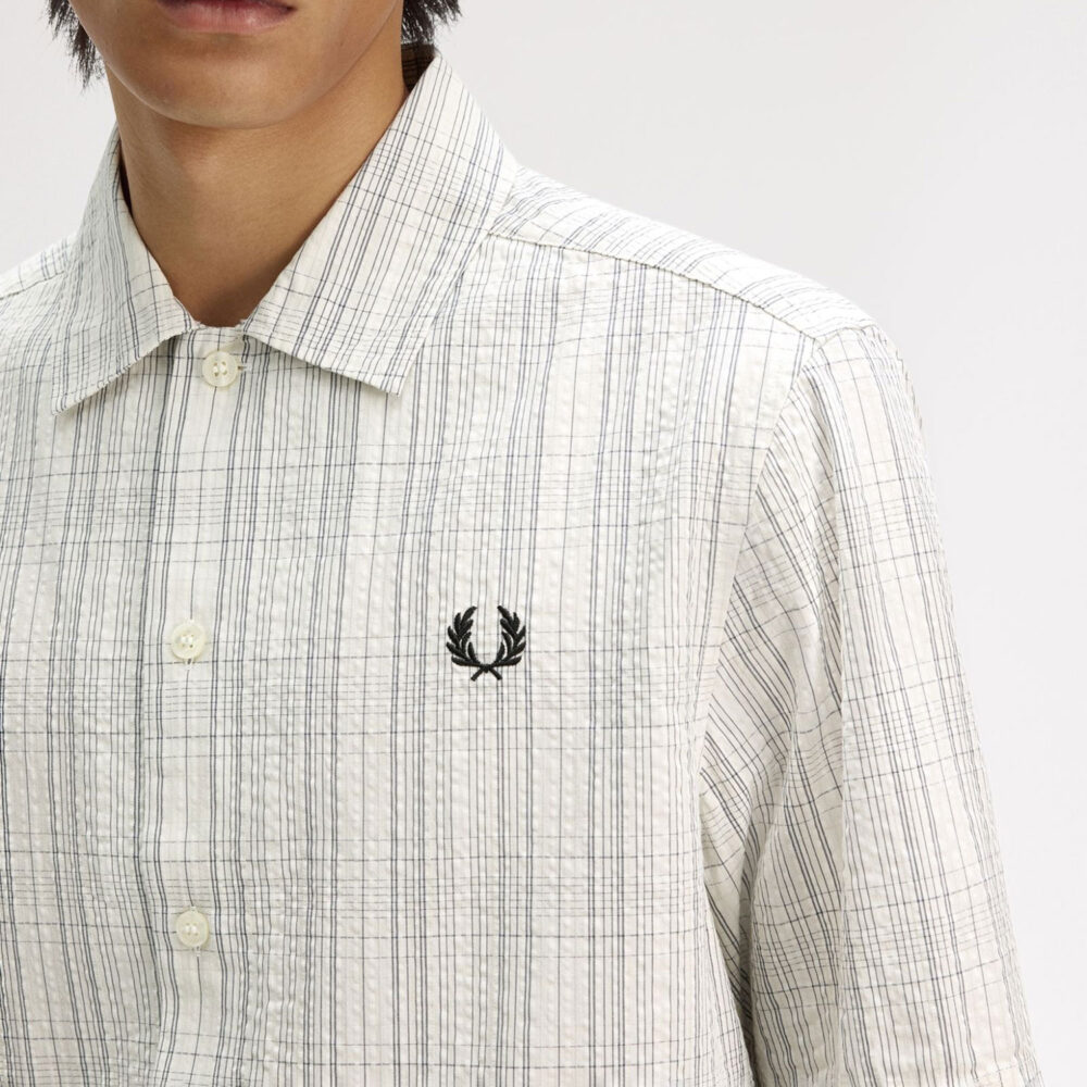 Fred Perry Seersucker Check Short Sleeve Shirt - Ecru