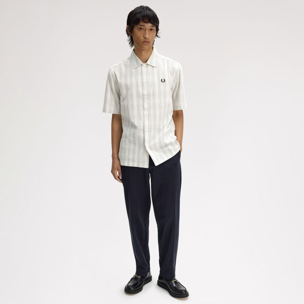 Fred Perry Seersucker Check Short Sleeve Shirt - Ecru