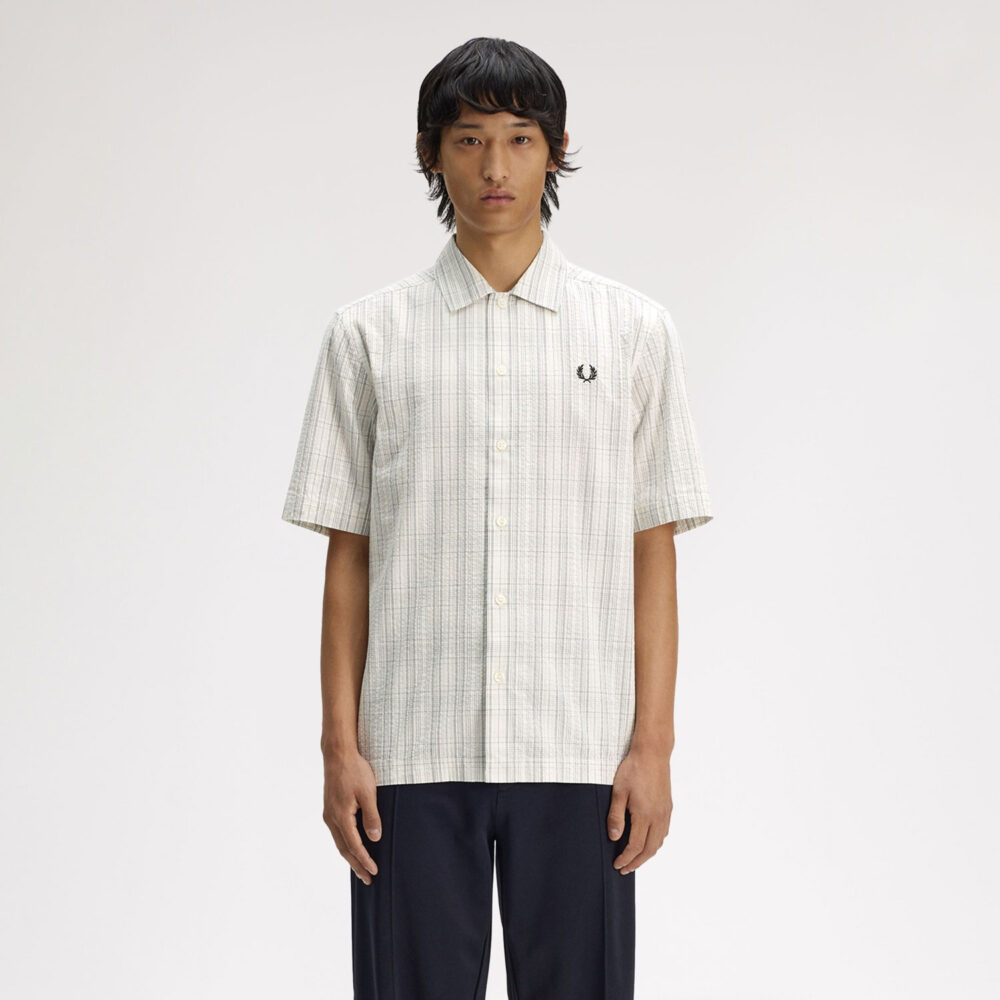 Fred Perry Seersucker Check Short Sleeve Shirt - Ecru