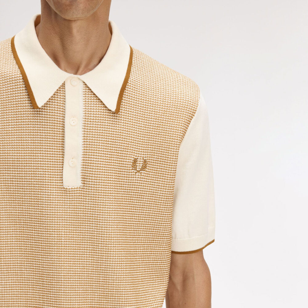 Fred Perry Tonic Waffle Knitted Polo - Ecru Fred Perry Tonic Waffle Knitted Polo - Ecru