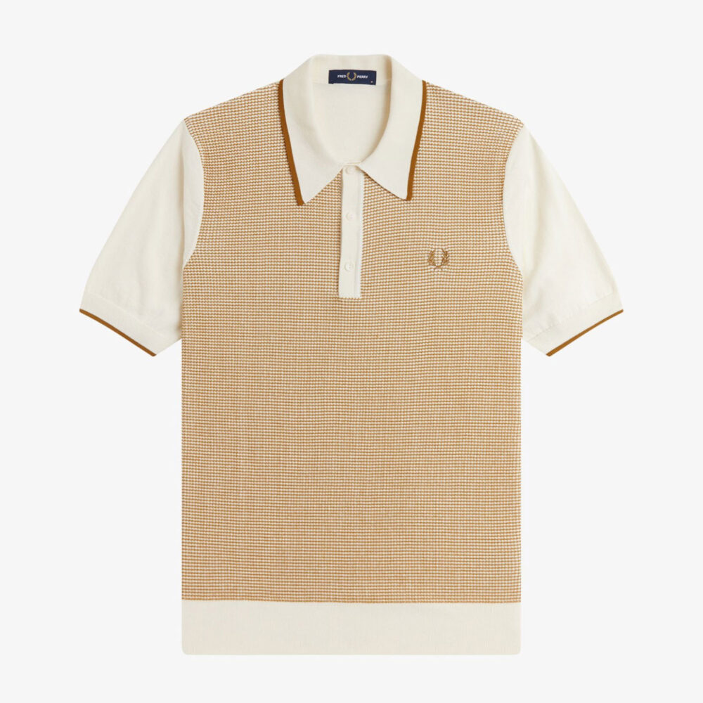 Fred Perry Tonic Waffle Knitted Polo - Ecru Fred Perry Tonic Waffle Knitted Polo - Ecru