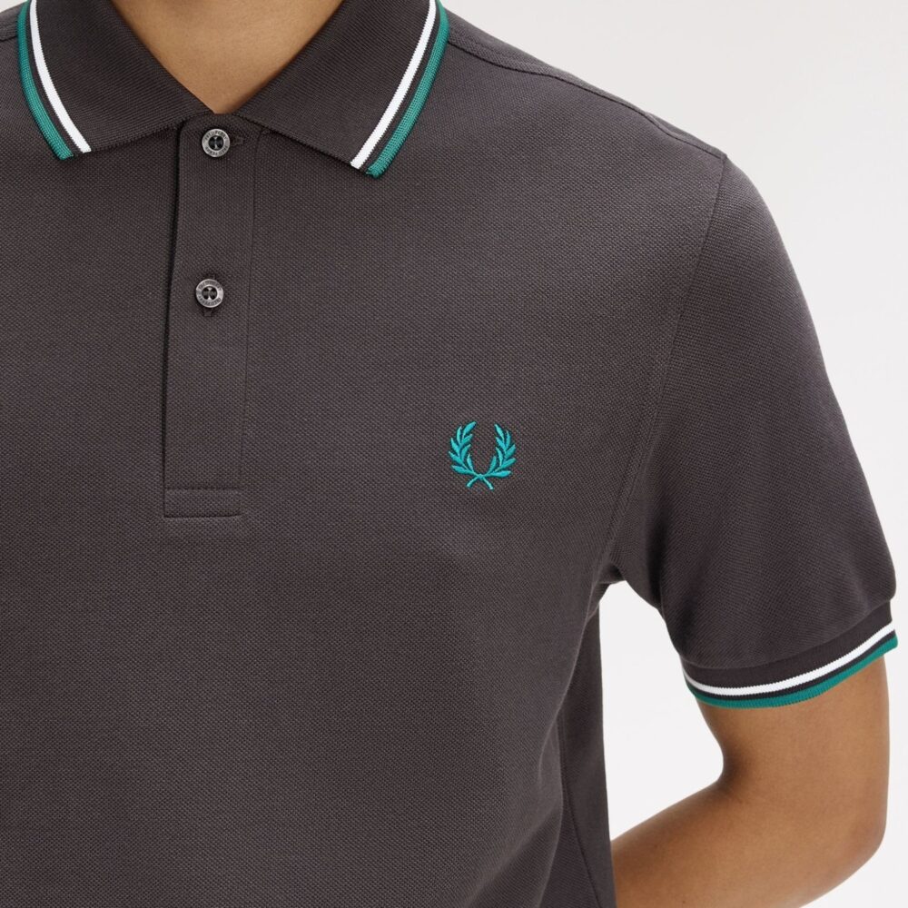 Fred Perry Twin Tipped Polo - Anchor Grey/Light Ice/Sport Green