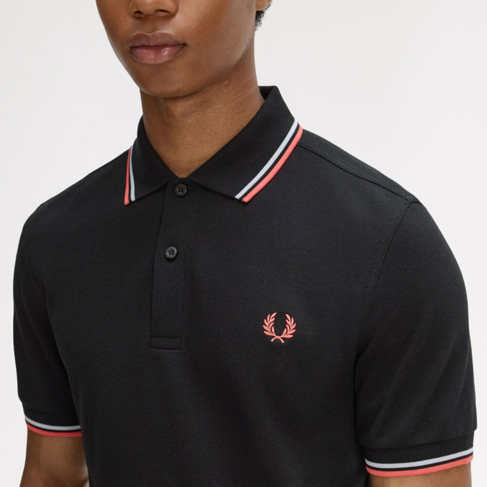 Fred Perry Twin Tipped Polo - Black/Dusky Blue/Strawberry Cream