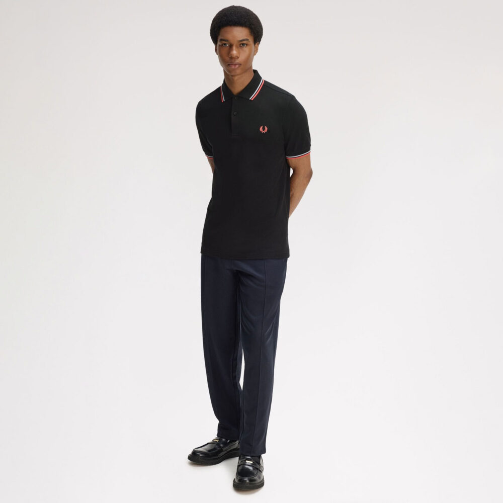 Fred Perry Twin Tipped Polo - Black/Dusky Blue/Strawberry Cream