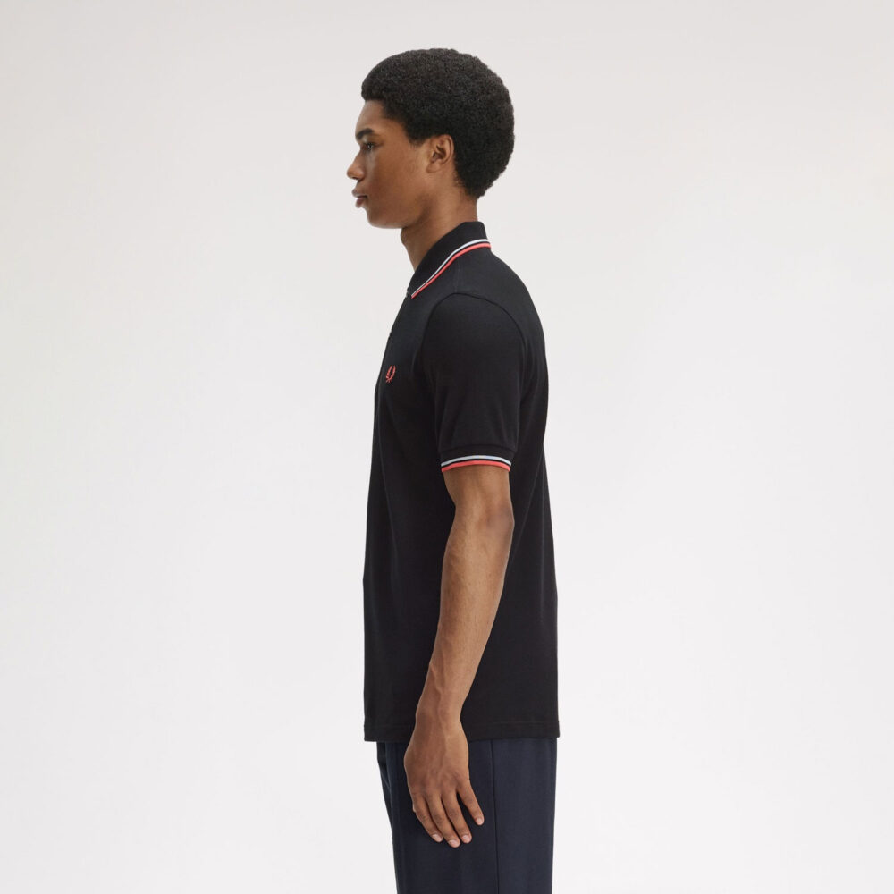 Fred Perry Twin Tipped Polo - Black/Dusky Blue/Strawberry Cream