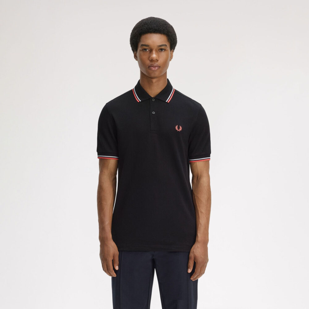 Fred Perry Twin Tipped Polo - Black/Dusky Blue/Strawberry Cream