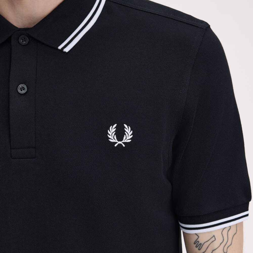 Fred Perry Twin Tipped Polo - Black/White Fred Perry Twin Tipped Polo - Black/White