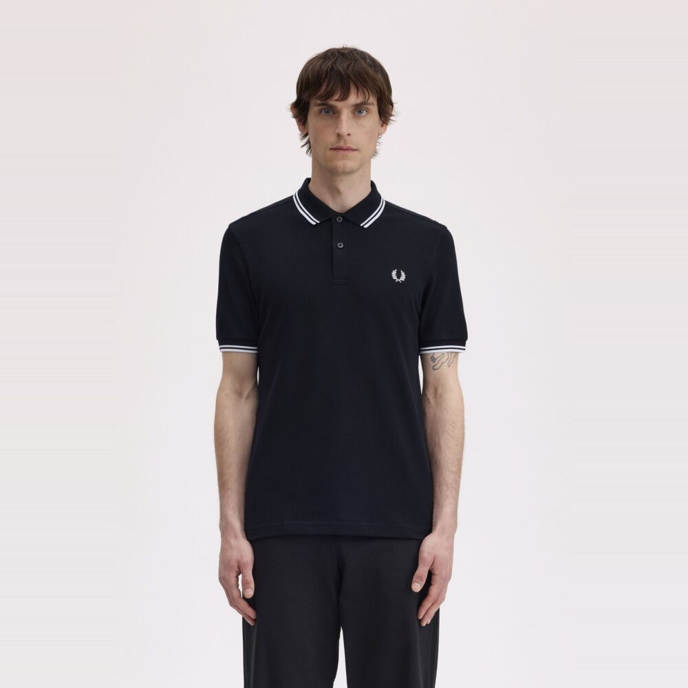 Fred Perry Twin Tipped Polo - Black/White Fred Perry Twin Tipped Polo - Black/White