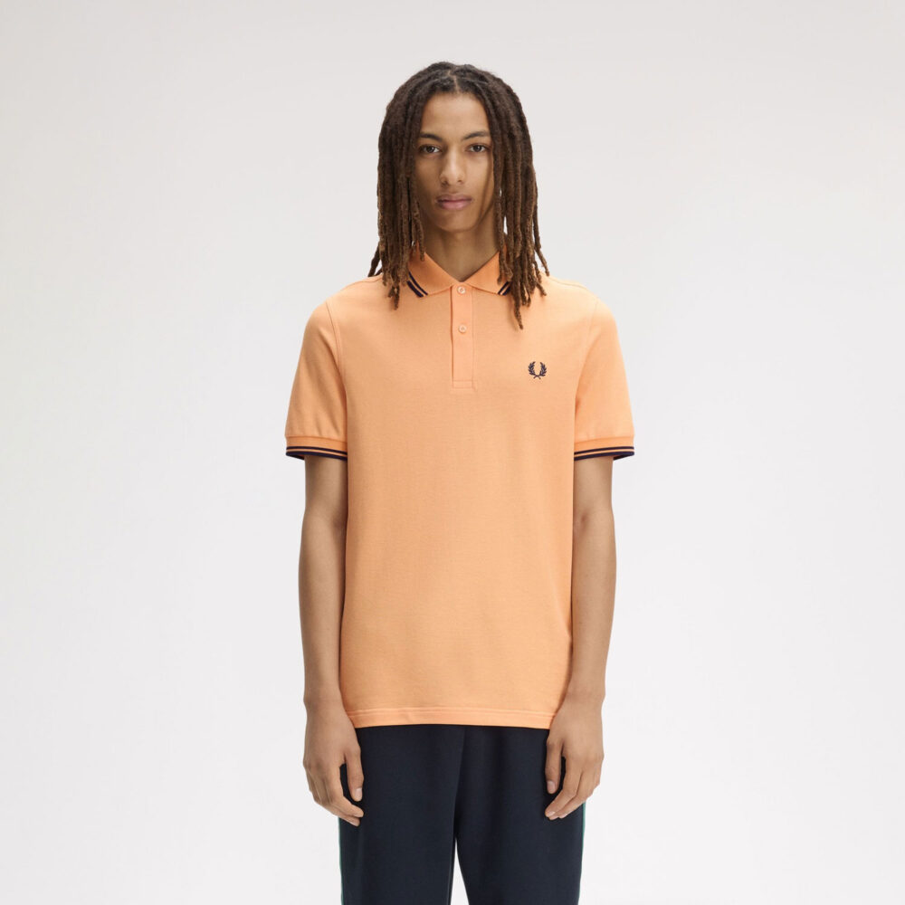 Fred Perry Twin Tipped Polo - Peach/French Navy