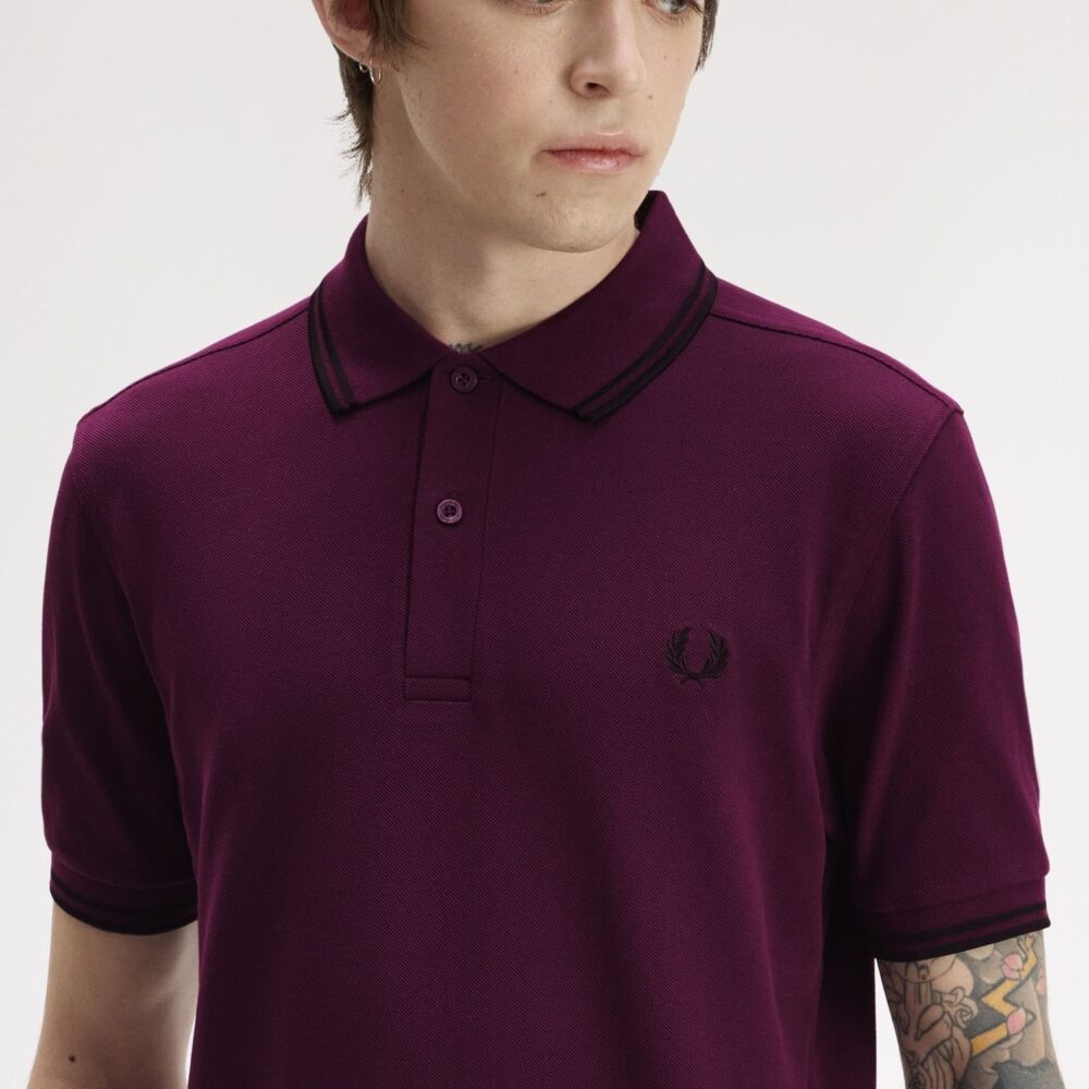 Fred Perry Twin Tipped Polo - Plum/Black Fred Perry Twin Tipped Polo - Plum/Black