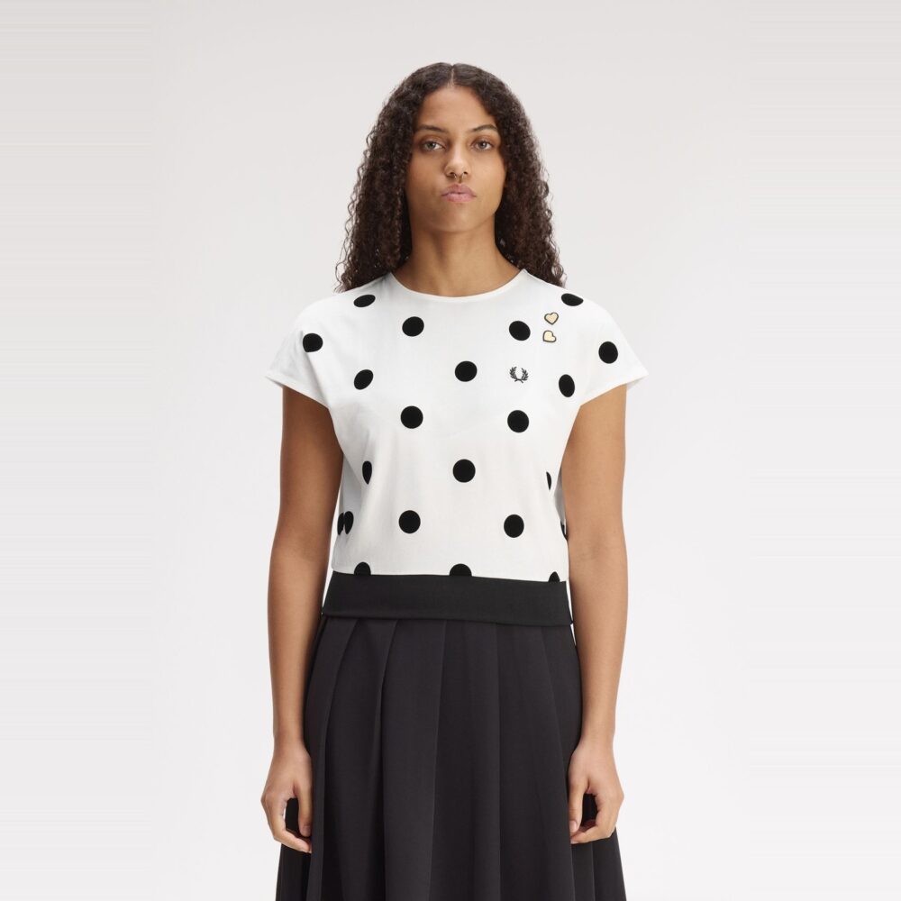 Fred Perry Women's x Amy Winehouse Flocked Polka Dot Top - Snow White