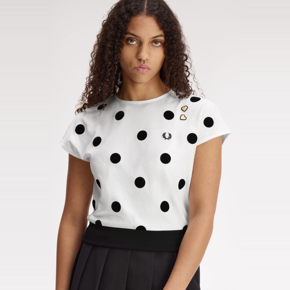 Fred Perry Women's x Amy Winehouse Flocked Polka Dot Top - Snow White