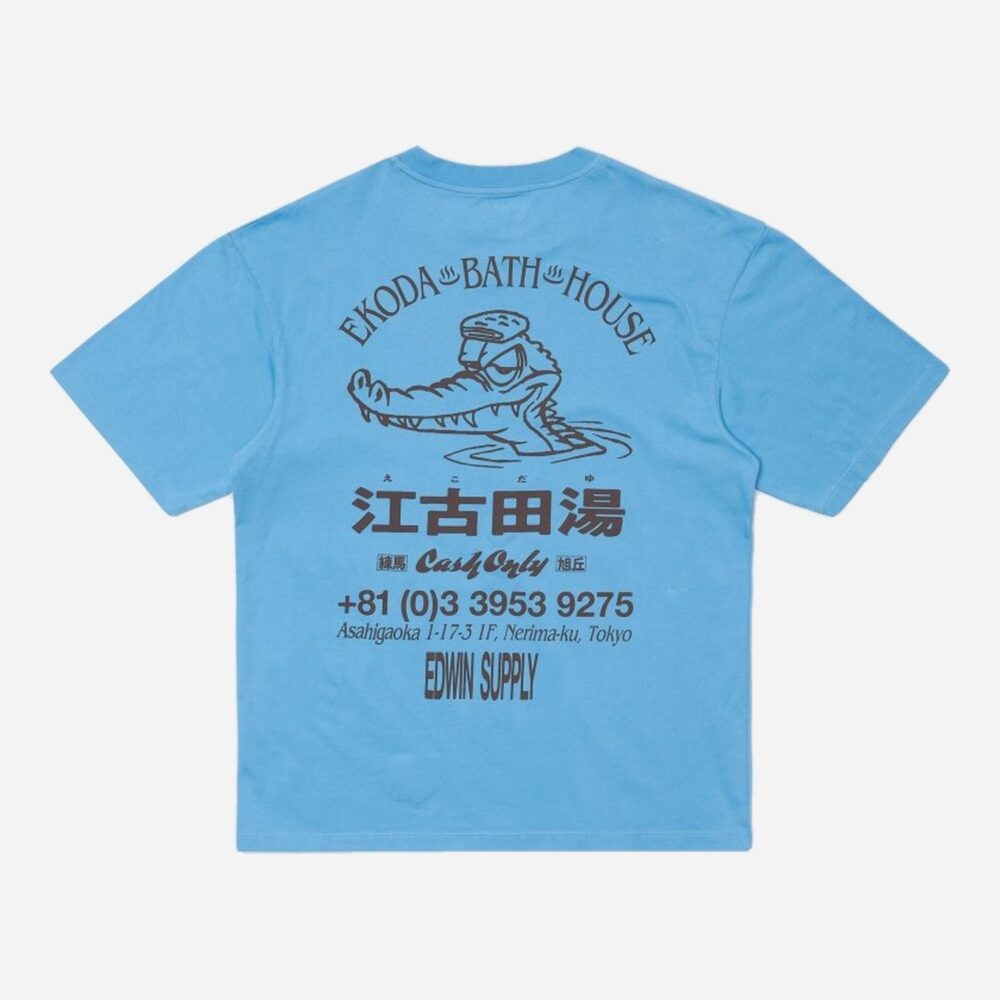 Edwin Ekoda Bath House Tee - Azure Blue