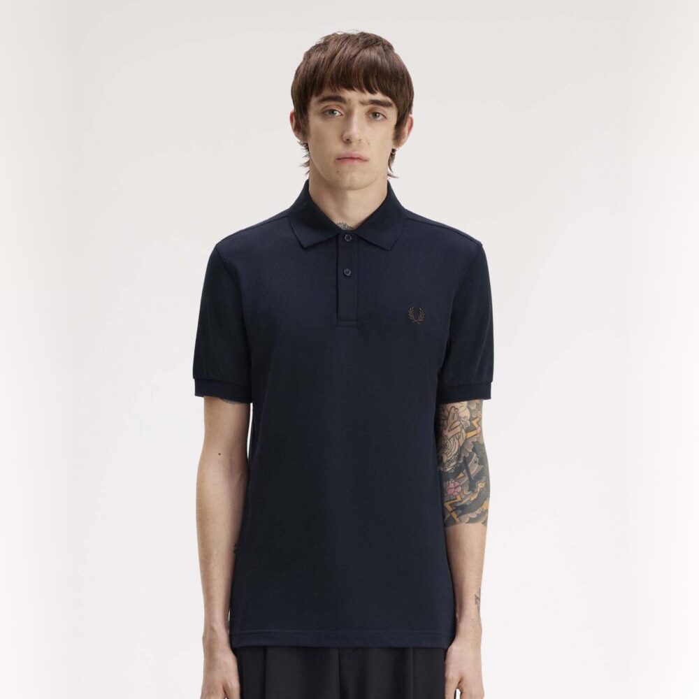 Fred Perry Plain Polo - Navy/Rich Brown Fred Perry Plain Polo - Navy/Rich Brown