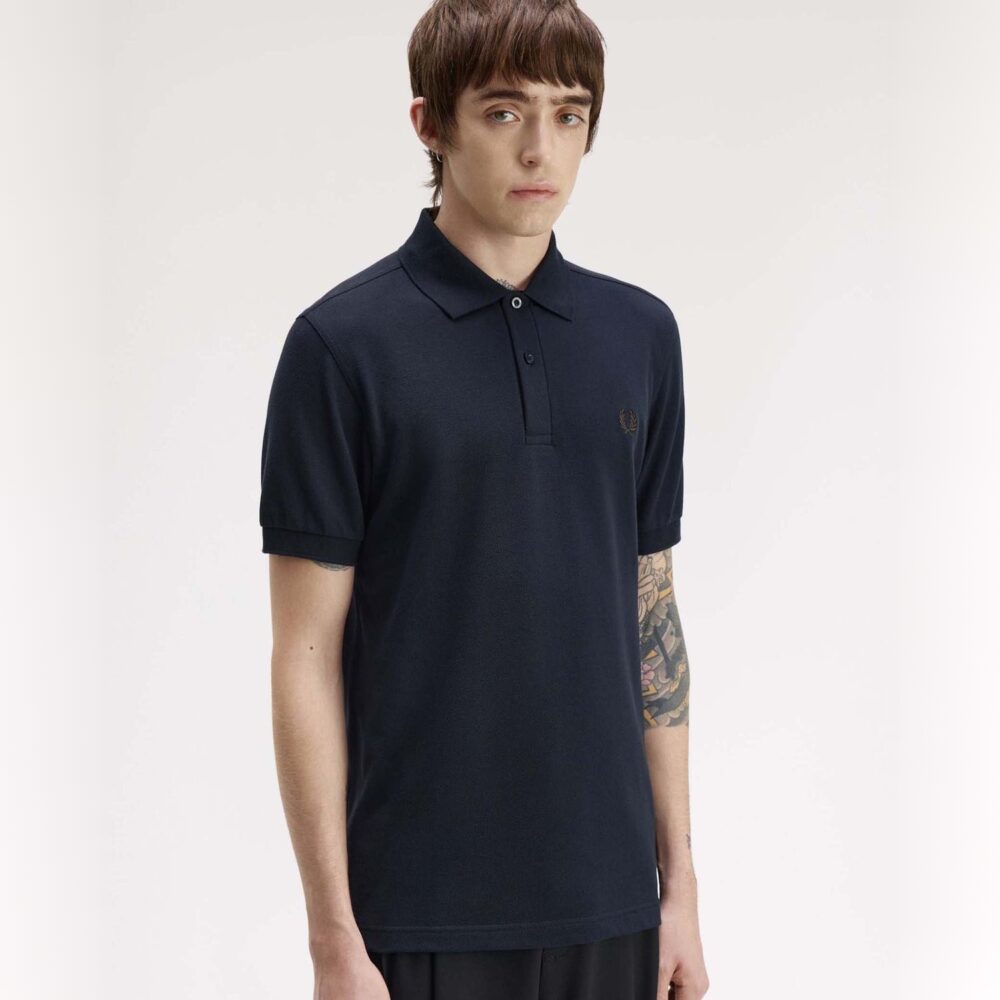 Fred Perry Plain Polo - Navy/Rich Brown Fred Perry Plain Polo - Navy/Rich Brown