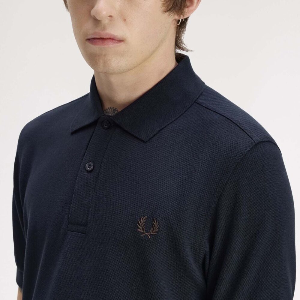Fred Perry Plain Polo - Navy/Rich Brown Fred Perry Plain Polo - Navy/Rich Brown